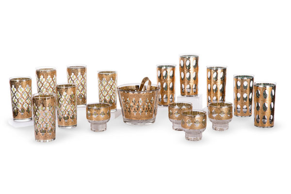 collectable glass cocktail set with gold leaf decoration