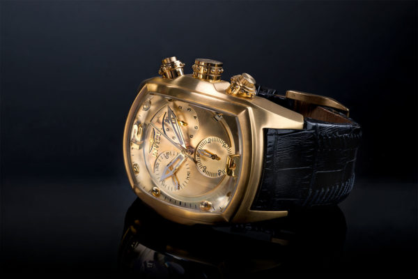 Invicta Mens Gold Watch on a black background
