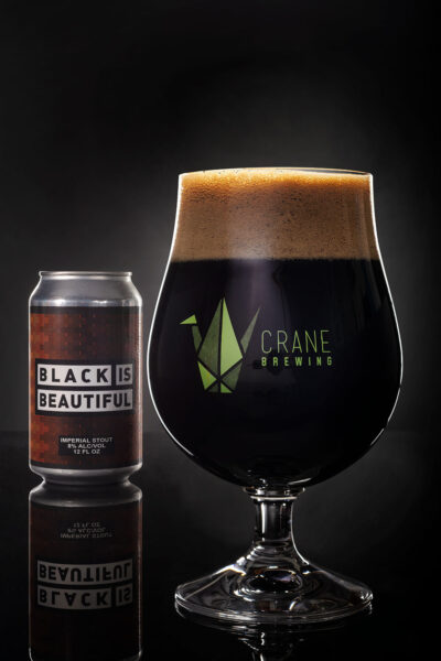 Black is Beautiful stout beer in a tulip glass brewed by Crane Brewing