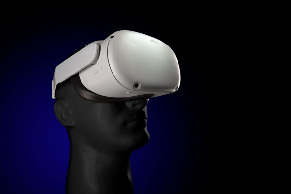 Oculus VR goggles on black styrofoam head